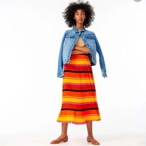 J. CREW Women's Pleated Midi Skirt Multicolor Orange/Red Striped Lined 6